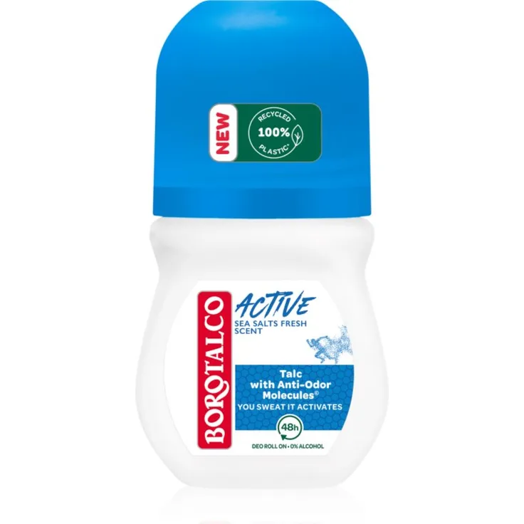 Borotalco Active Sea Salts Deoroller, 48-Stunden Wirkung, 50 ml, Unisex Deodorant gegen Körpergeruch