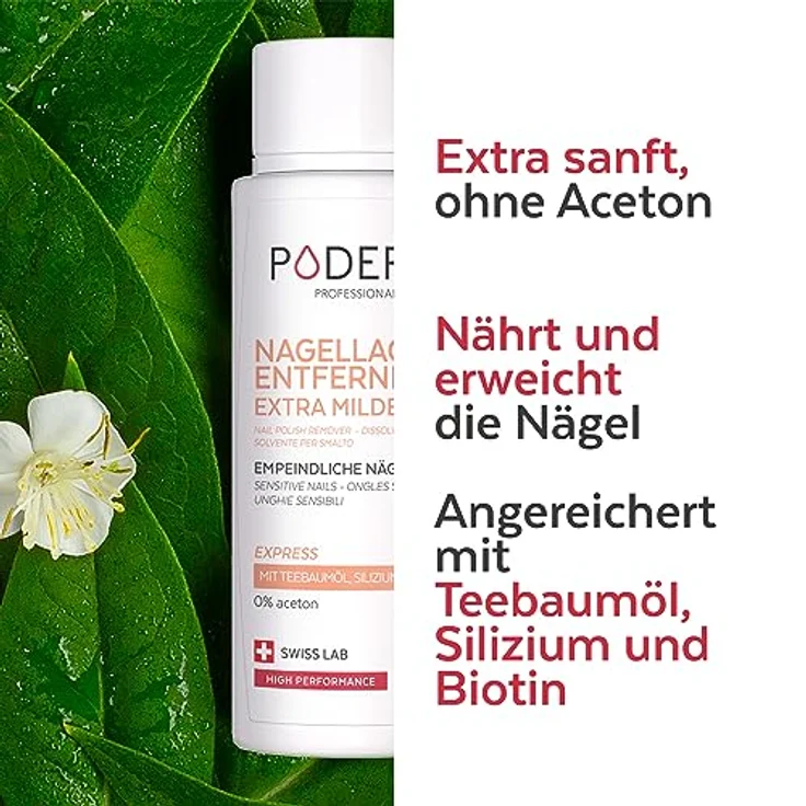 PODERM Poderm Prof Dissolvant Fl 100 ml, Acetonfreier Nagellackentferner mit Teebaum, Silizium und Biotin für empfindliche Nägel – Bild 3
