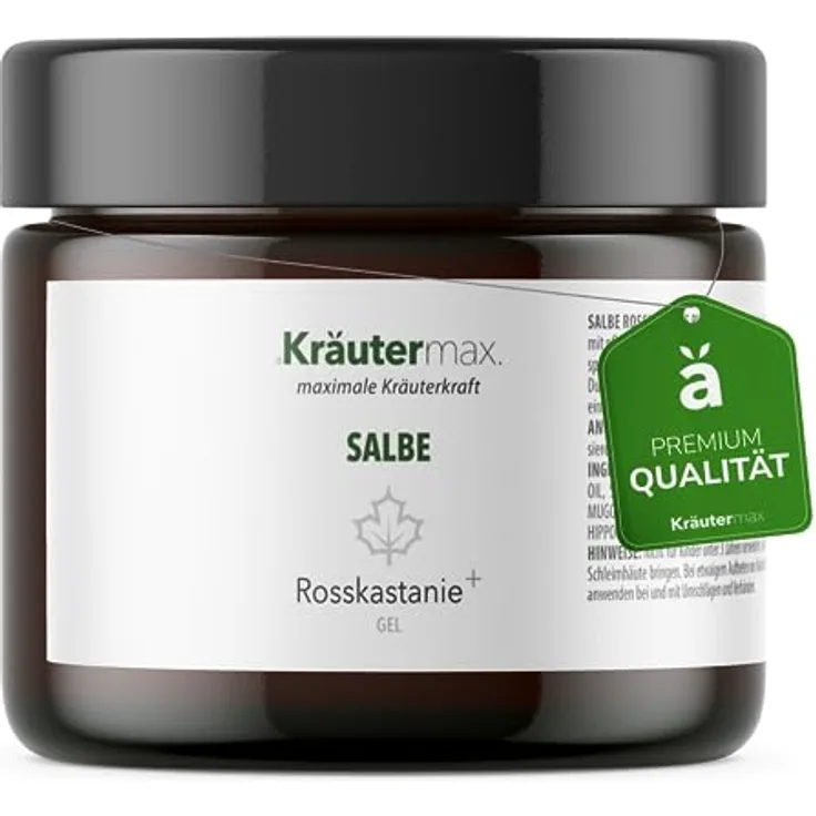 Kräutermax Rosskastanie Salbe Gel Hochdosiert Extrakt Beine Kühlen 100 ml, natürliche Pflege mit Rosskastanien Öl, Eukalyptus und Menthol