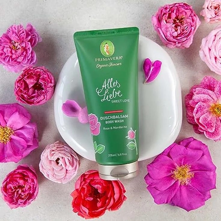 Primavera Alles Liebe Duschbalsam, Duschgel 200 ml mit Bio-Orangenblütenwasser, Rosenöl und Mandarinenöl für Damen – Bild 2