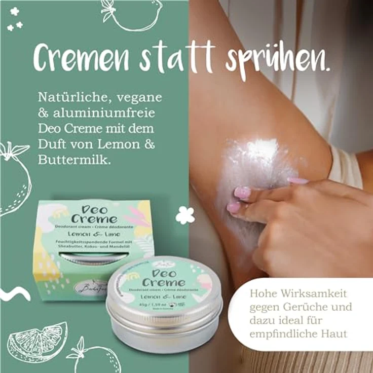 Badefee Deo-Creme Lemon & Lime, 45 ml, feuchtigkeitsspendende Deocreme mit antimikrobiellem Zinkoxid – Bild 2