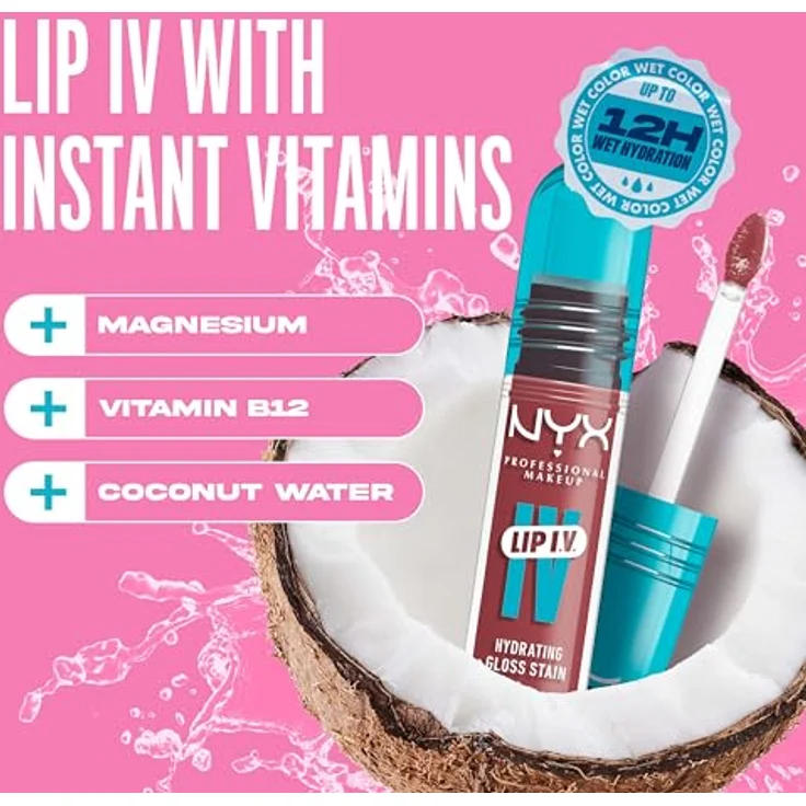 NYX Professional Makeup LIP IV Glanz Lipgloss, feuchtigkeitsspendender Lip Tint in Petal Pourin, 5 ml – Bild 4