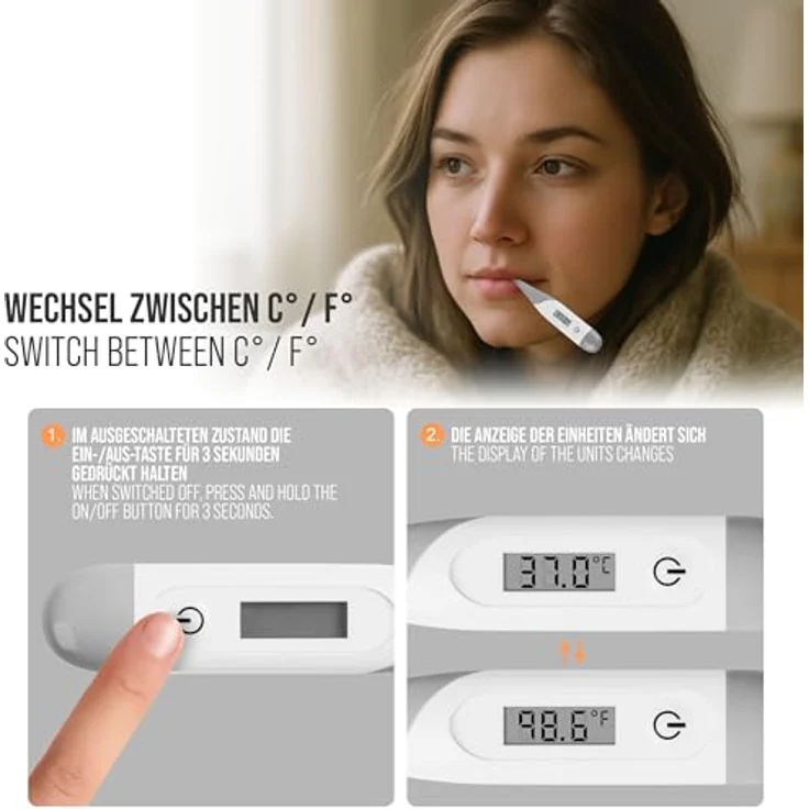 Pulox DT-15 Digitales Fieberthermometer - Flexible Spitze, präzise Messung mit LCD-Display und akustischem Signal, für alle Altersgruppen – Bild 4