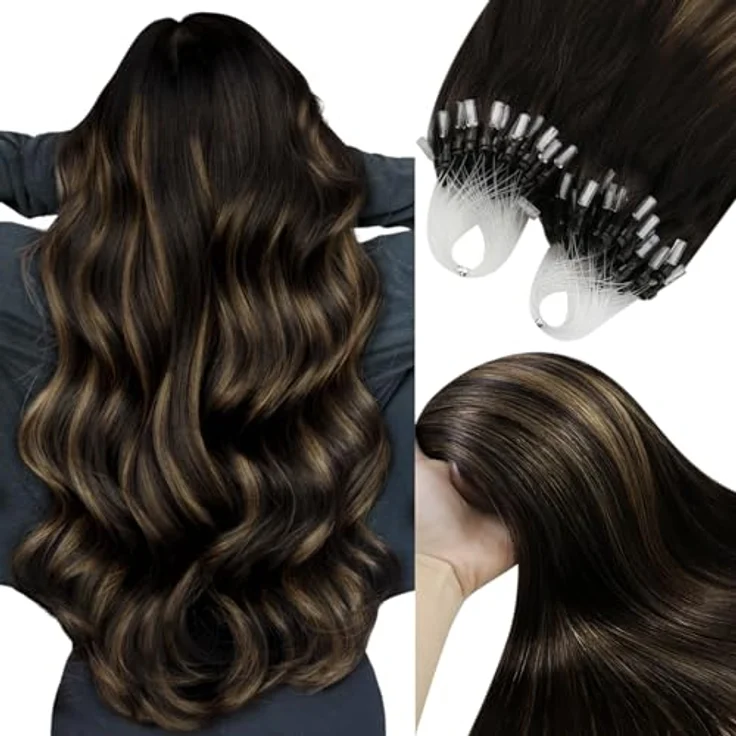 YoungSee Microring Extensions Braun Ombre, Echthaar Microbead Extensions, 45cm, 50g, natürliches Tragegefühl, rutschfester Halt – Bild 1