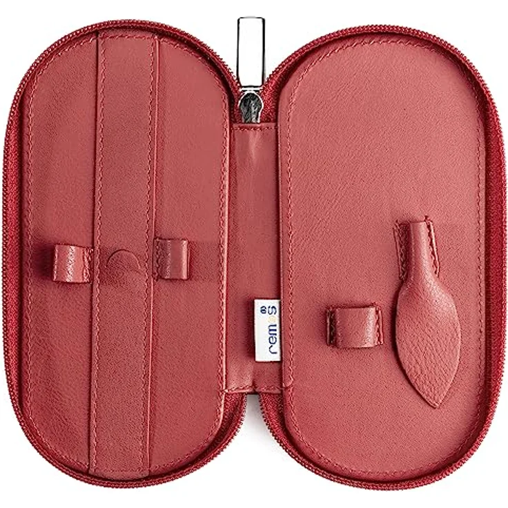 remos professional body care REMOS Nageletui leer aus echtem Leder, Maniküre-Set für 5 Instrumente, Rot/Bordeaux, ideal für Reisen – Bild 2