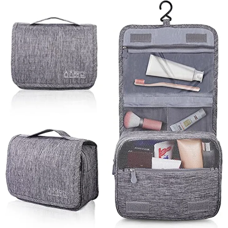 AiQInu Kulturbeutel zum Aufhängen, Kulturtasche Unisex Faltbare Waschtasche Kosmetiktasche Reisezubehör mit Haken für Damen und Herren