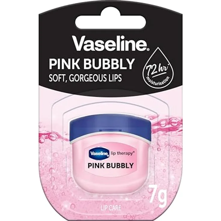 Vaseline Lip Therapy Pink Bubbly, 7G pflegender Lippenbalsam mit Weinextrakt für 72 Stunden Feuchtigkeit, pinkfarbenen Blubberton