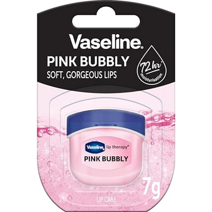 Vaseline Lip Therapy Pink Bubbly, 7G pflegender Lippenbalsam mit Weinextrakt für 72 Stunden Feuchtigkeit, pinkfarbenen Blubberton – Bild 1