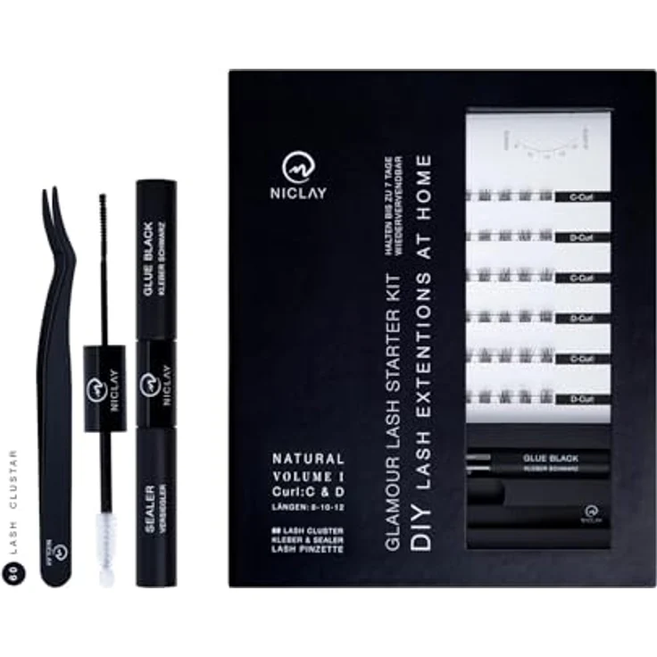 NICLAY DIY Lash Starterkit N1690.3, Professionelles Wimpern-Set mit 60 wiederverwendbaren Clustern, Natural Eye I, 8/10/12 mm, inkl. Wimpernkleber und Applikationspinzette – Bild 1