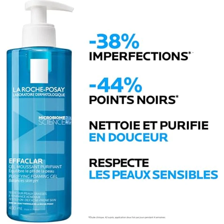 La Roche-Posay Gel Effaclar Gel Moussant Purifiante 400 ml, Reinigungsmousse für unreine und fettige Haut – Bild 4