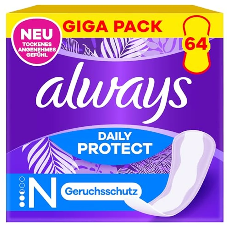 Always Daily Protect Normal Slipeinlagen, 64 Stück, Geruchskontrolle mit seitlichem Auslaufschutz, dermatologisch getestet – Bild 1