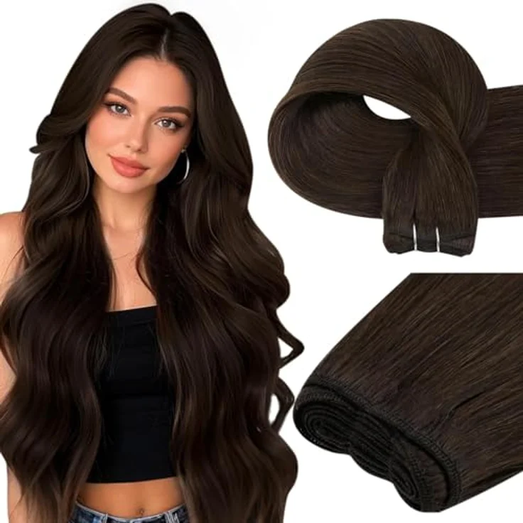 Easyouth Echthaar Tressen Extensions, Dunkelbraun, 50 cm, 100g, Naturlich glatt, haarschonend, vielseitig einsetzbar – Bild 1