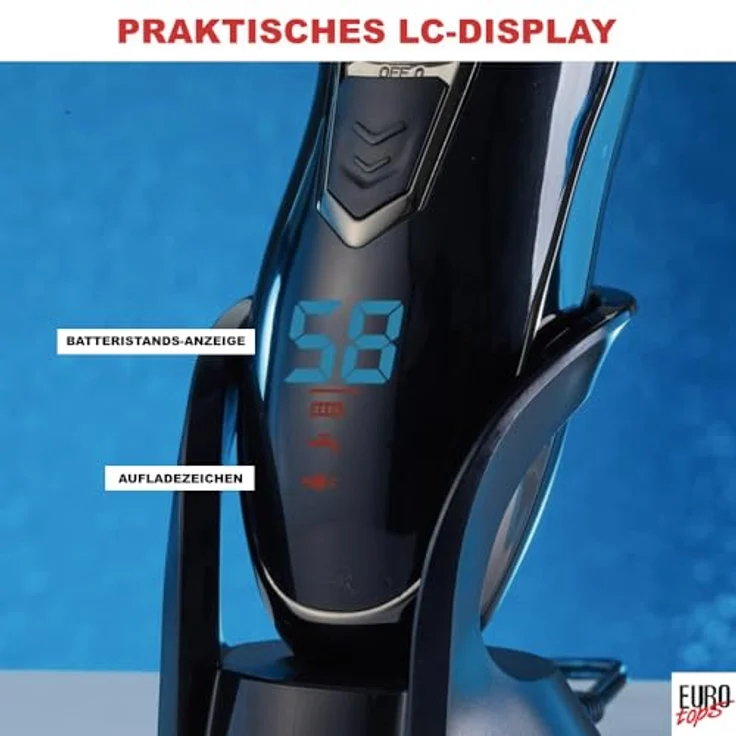 EUROtops Elektro-Rasierer Herren, 3 Scherköpfe, Nass & Trocken, Titanium-beschichtet, LC-Display – Bild 4