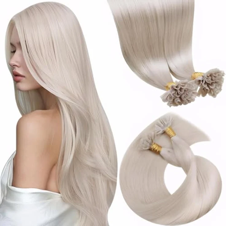 LaaVoo Bondings Extensions Hot Fusion, Echthaar Haarverlängerung, Keratin Platinblond, 45cm, 50g, 50S #60 – Bild 1