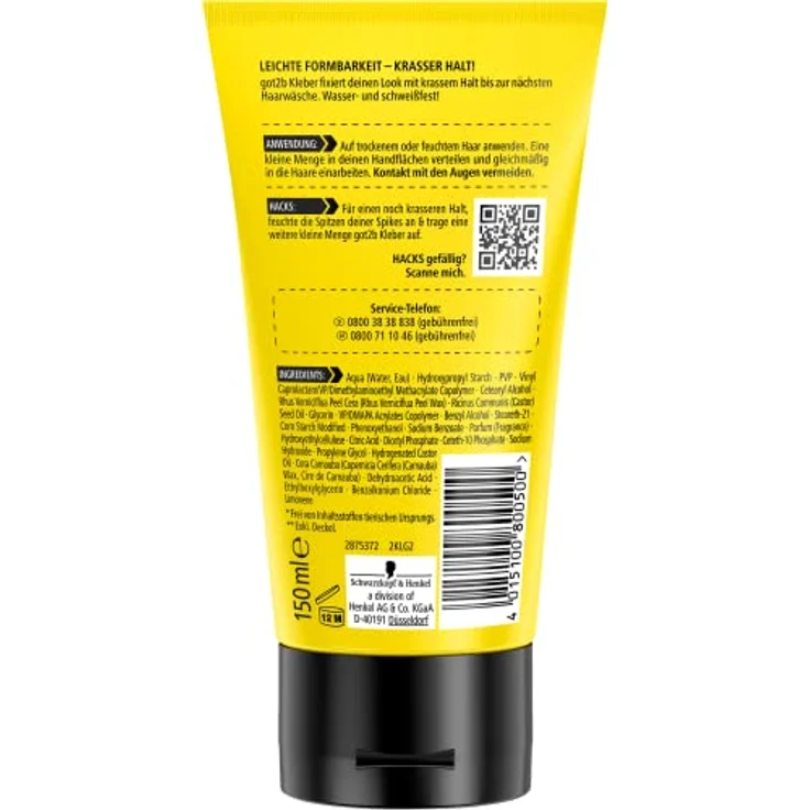 got2b Kleber Haar Gel Halt 6 (150 ml), wasser- und schweißfestes Styling Gel für krassen Halt, hart wie Beton bis zur nächsten Haarwäsche, für vertikale und Sleek Looks – Bild 3