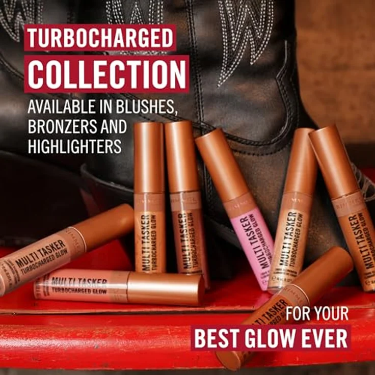 Rimmel Multi Tasker Turbocharged Glow Liquid Illuminator 001 - Not a Basic B, 10 ml, mit lichtreflektierenden Perlen, vegan und hautpflegend – Bild 4