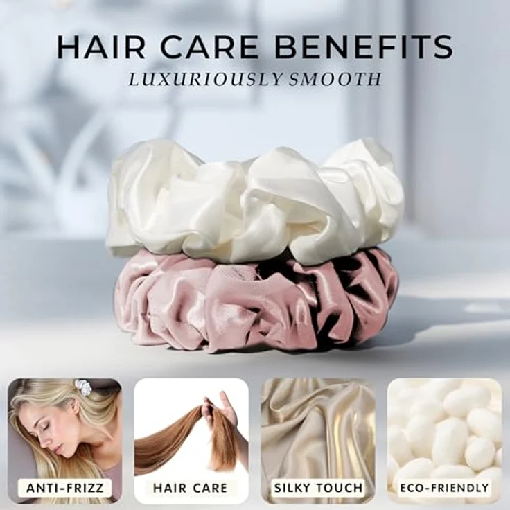 townssilk Seiden Scrunchie 2er-Set, 100% Maulbeerseide 6A/22 Momme, OEKO-TEX® zertifiziert, haarschonend & elastisch, Pink & White – Bild 2
