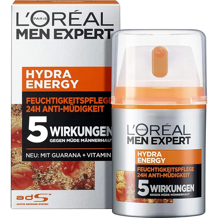 L'Oréal Men Expert Gesichtspflege Hydra Energy 24h Anti-Müdigkeit Gesichtscreme 50 ml für trockene und spröde Haut mit feuchtigkeitsspendender Wirkung
