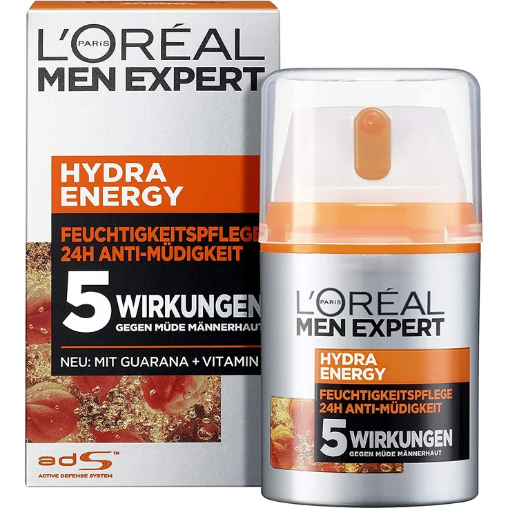 L'Oréal Men Expert Gesichtspflege Hydra Energy 24h Anti-Müdigkeit Gesichtscreme 50 ml für trockene und spröde Haut mit feuchtigkeitsspendender Wirkung