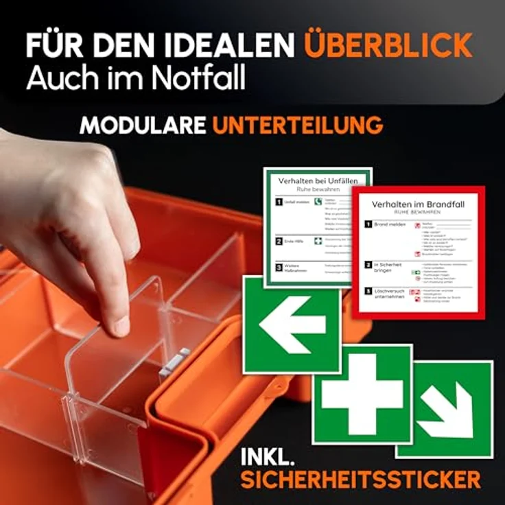 HELDENWERK Erste Hilfe Koffer DIN 13157:2021, inkl. Wandhalterung, 5 Aufkleber & Plombe, Verbandskasten für Betrieb, Büro und Zuhause – Bild 4