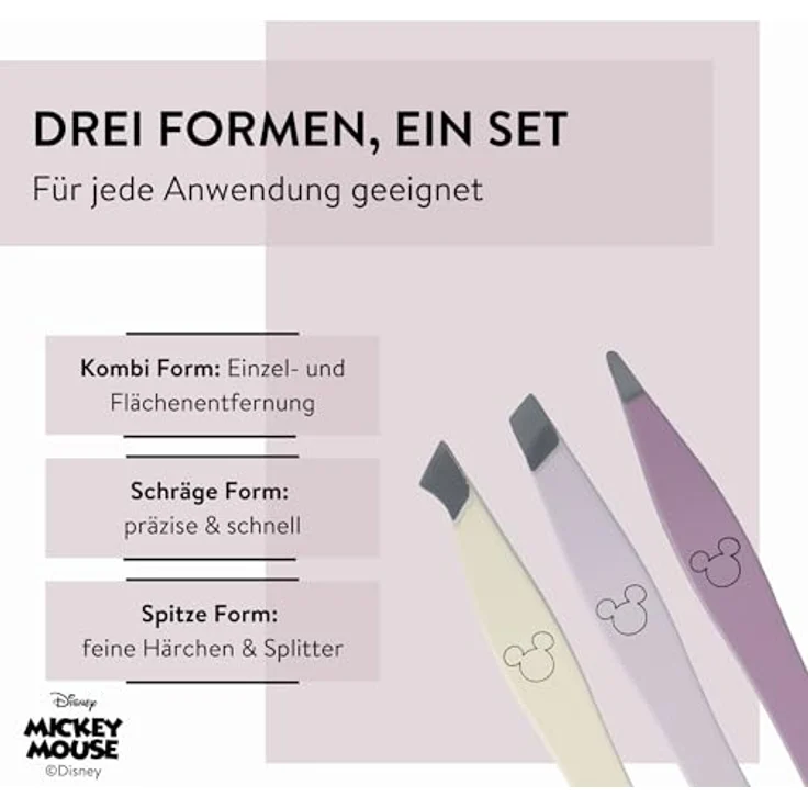 PARSA Beauty Mini-Pinzettenset Disney Mickey Mouse, 3-teilig, bunt, aus Edelstahl, für Gesichtspflege – Bild 4
