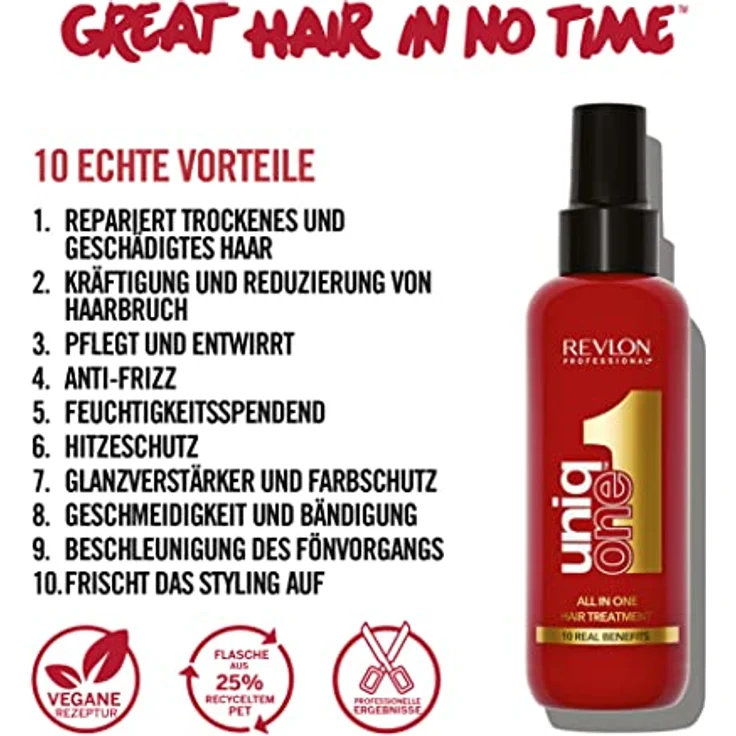 REVLON PROFESSIONAL UniqOne Pflege-Set, 2-in-1 Shampoo (230 ml) und Leave-In Haarkur (150 ml) mit Hitzeschutz, Anti Frizz, vegan – Bild 3