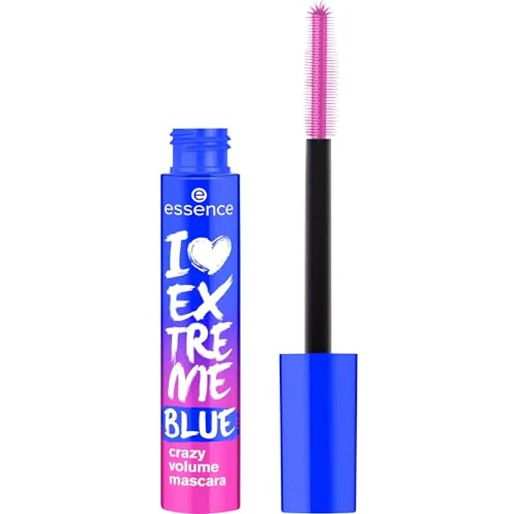 essence cosmetics I LOVE EXTREME BLUE crazy volume mascara, Blau, langanhaltend, schwunggebend, Extremes Volumen, farbintensiv, vegan, ohne Mikroplastikpartikel, Nanopartikel frei, ohne Parfüm, 1er Pack (12ml)