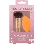 Real Techniques Glowstorm Mini-Pinsel + Schwamm-Set, 2-teiliges Geschenkset in limitierter Auflage, orange