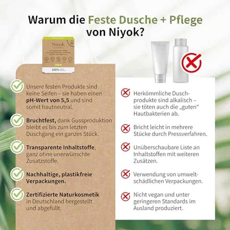 Niyok® 2-in-1 Feste Dusche + Pflege "Green Touch" (80g) • Naturkosmetik Duschseife • Plastikfrei & Vegan – Bild 5