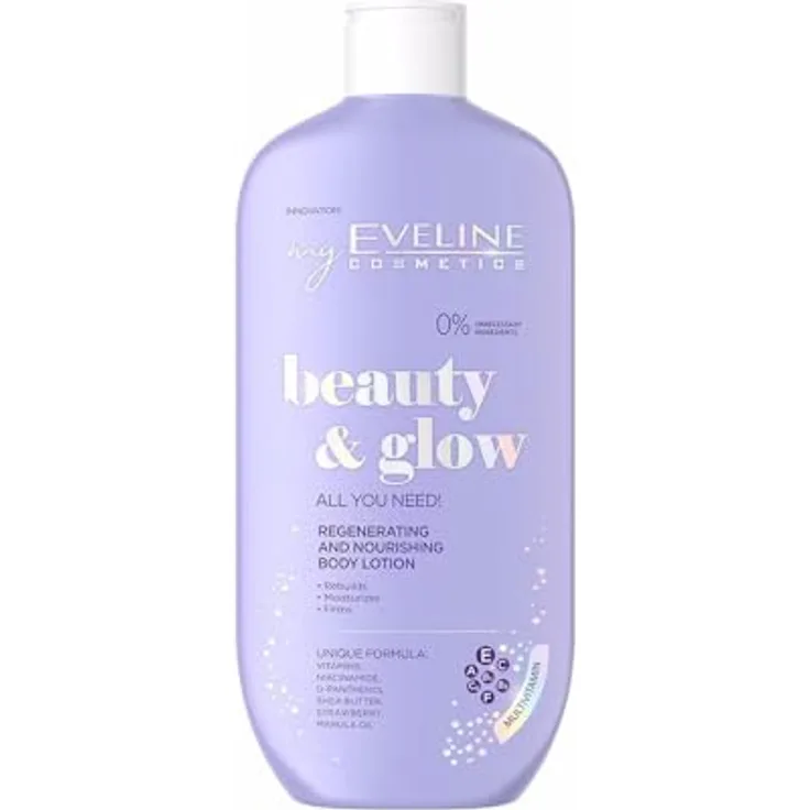 Eveline Cosmetics Beauty & Glow, Regenerierender Nährender Körperbalsam mit Vitaminen A, E, C, 250 ml - Intensive Feuchtigkeit für sehr trockene Haut, schnell einziehende Formel, veganfreundlich