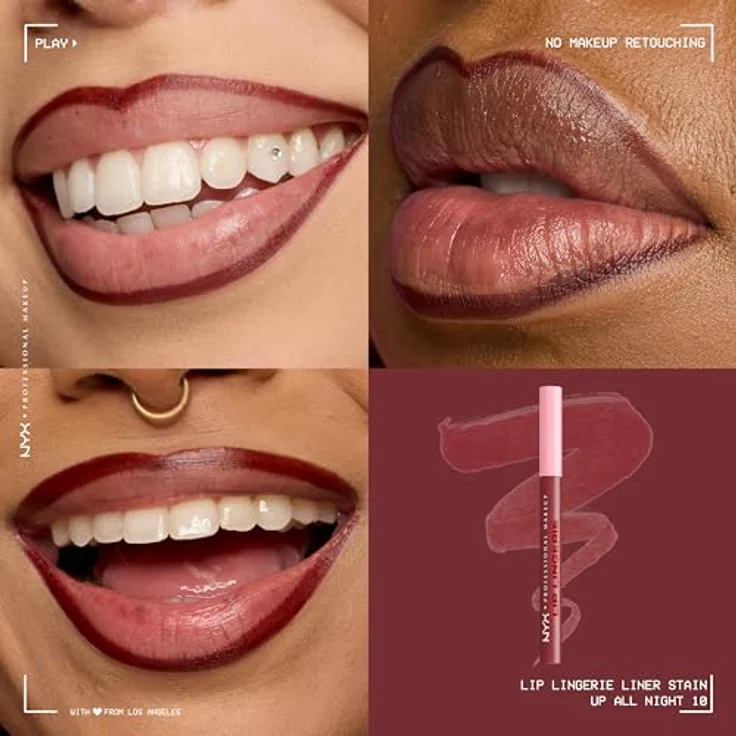 NYX Professional Makeup Lip Lingerie Lipliner Stain, wasserfester & wischfester Lip Liner mit ultra-feiner Spitze für präzise Konturen, Farbe: Up All Night – Bild 3