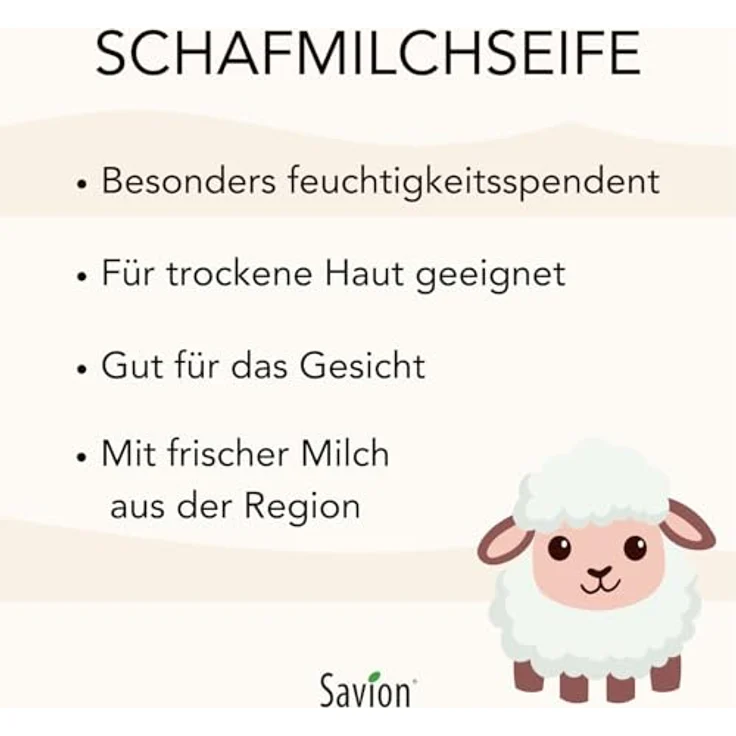 Savion Schafmilch Körperseife für trockene Haut, Palmölfrei, Plastikfrei, Tierversuchsfrei, 80g – Bild 3