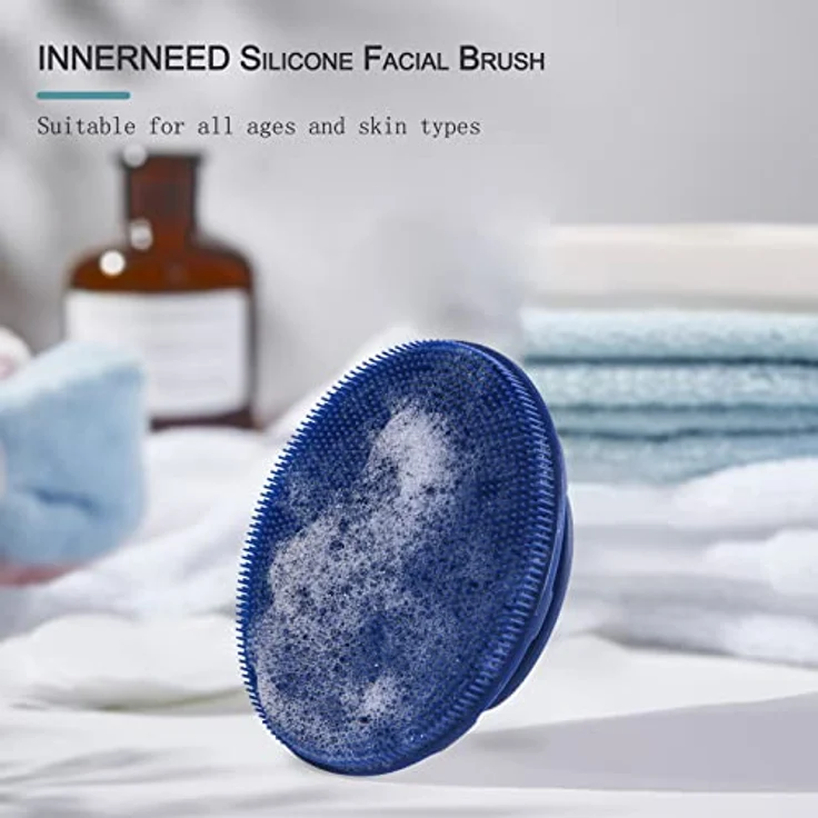 INNERNEED Silikon Gesichtsreinigungsbürste, Manuelle Handheld Hautreinigungsmittel für alle Hauttypen, hygienisch und langlebig, Dunkelblau + Grau, 2er-Pack – Bild 5