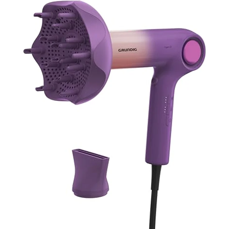 GRUNDIG HD 9480 Haartrockner 1600 W, Ionen-Föhn mit 3 Temperatur- und 3 Luftstromstufen, Kaltstufe, Keramikbeschichtung, BLDC-Motor, Rosa/Lila – Bild 4