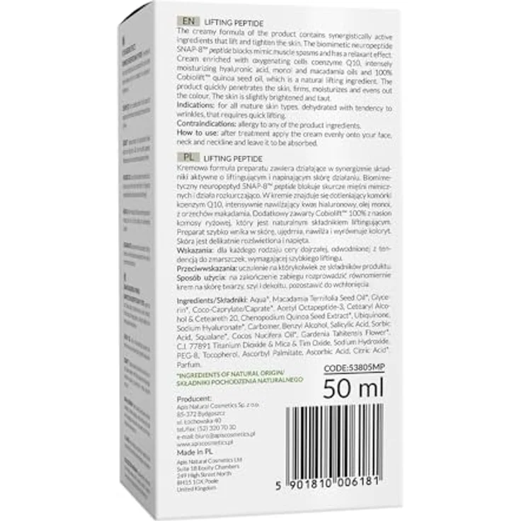 Apis Natural Cosmetics Lifting Peptide SNAP-8™, Straffende und liftende Tagescreme für reife Haut, 50 ml, intensiv feuchtigkeitsspendend, Faltenreduzierung – Bild 2