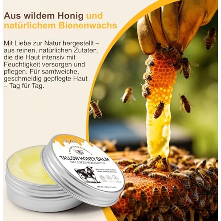 P-Beauty Tallow Honey Körper & Gesicht Balsam, natürliche Pflegecreme mit Rindertalg & Honig, beruhigt gereizte Haut, stärkt die Hautbarriere, für alle Hauttypen – Bild 3
