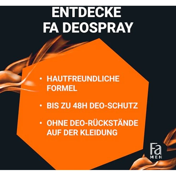 Fa Men Deodorant & Bodyspray Dark Passion, 6x 150 ml, Aluminiumfreies Deospray mit bis zu 48h Schutz, dermatologisch getestet, hinterlässt keine Rückstände – Bild 4