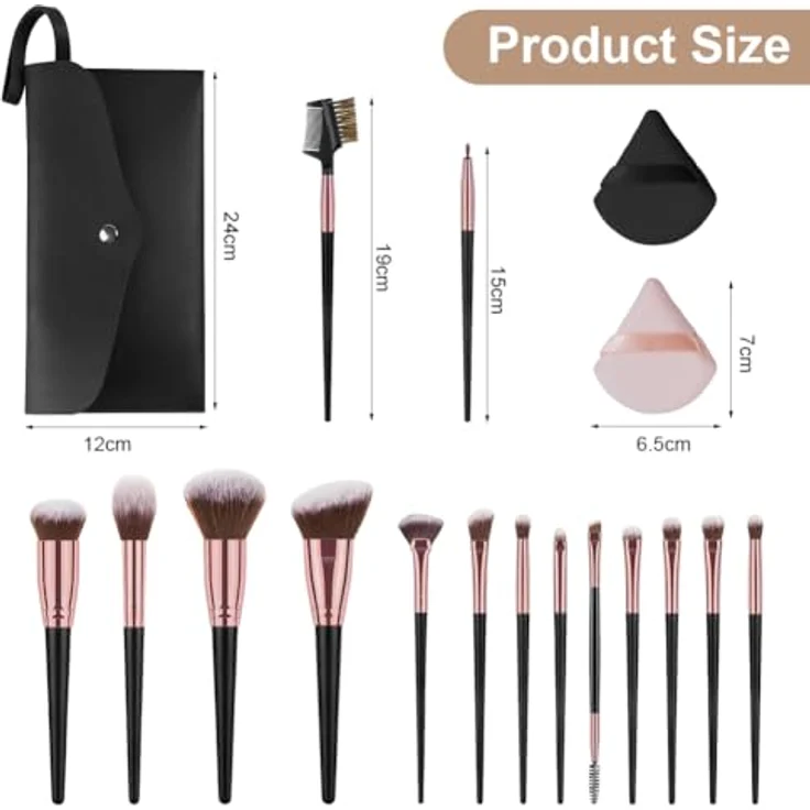 Vicloon Pinselset Makeup, 15 Stück Professionelles Schminkpinsel Set mit Aufbewahrungstasche, für Flüssigkeiten, Puder und Cremes, hypoallergen – Bild 2