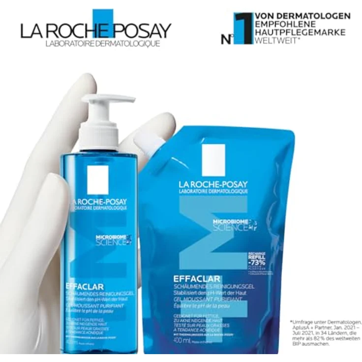 La Roche-Posay Effaclar Nachfüllpack, 400 ml - Schäumendes Reinigungsgel für zu Akne neigende, ölige Haut, mit Zink und Phylobioma, beruhigt und befreit von überschüssigem Talg, ohne Alkohole – Bild 4