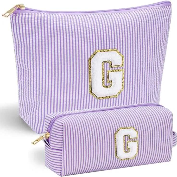 Parima Lila Kosmetiktasche, große und kleine Make-up Tasche mit Buchstaben G, personalisierte Geschenke für Frauen und Mädchen