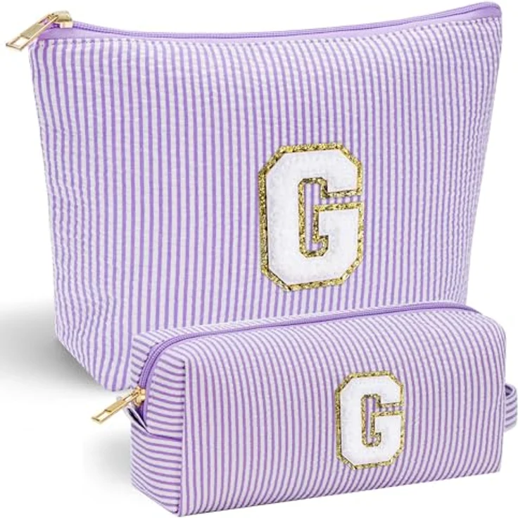 Parima Lila Kosmetiktasche, große und kleine Make-up Tasche mit Buchstaben G, personalisierte Geschenke für Frauen und Mädchen – Bild 1