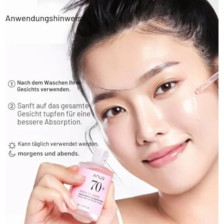 Anua Peach 70% Niacin Serum, hydratisierendes Gesichtsserum mit Poren- und Faltenverfeinerung, 30 ml – Bild 7