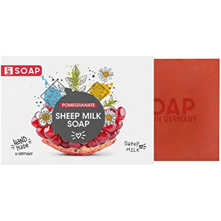 MY SOAP Schafmilchseife, Natural by accentra, handgefertigte Schafmilchseife MY SOAP in Papierschachtel, 100g, Motiv/Duft: Granatapfel – Bild 1