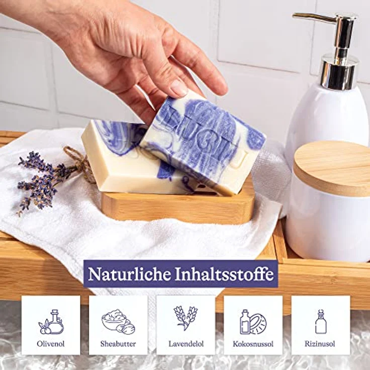 lubiu Lavendelseife Stück 100g - Bio Seife Lavendel Handgemachte - Duschseife Ohne Palmöl und Handseife Fest - Natur Seife Stück - Natural Soap – Bild 5