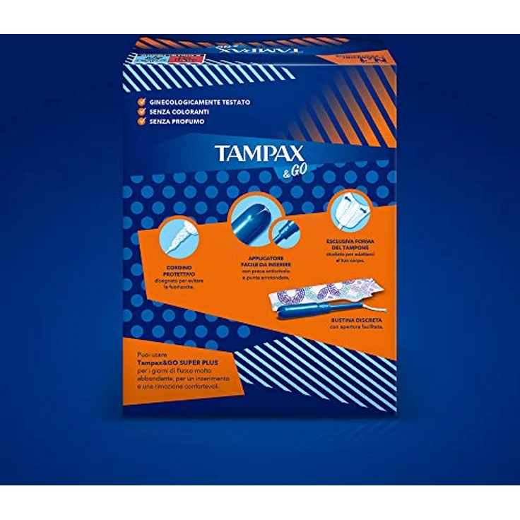 Tampax &Go Super Plus, 18 Tampons mit Kunststoffapplikator und rutschfestem Griff für mittlere bis starke Ströme – Bild 2