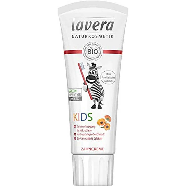Lavera Zahncreme Kids Bio-Calendula & Calcium 75 ml, entfernt Zahnbelag, Kariesvorbeugung, Zahnfleischschutz – Bild 2