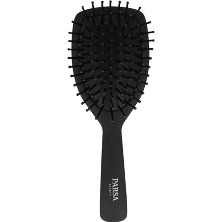PARSA BEAUTY Professional Wirkstoffbürste Carbon + Turmalin, Paddlebürste klein für perfektes Glätten ohne fliegende Haare, entwirrbürste mit karbonisierten Nylonstiften – Bild 1
