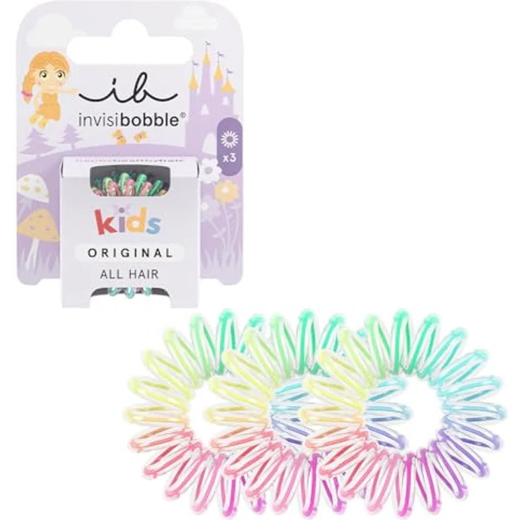invisibobble Kids Magic Rainbow, Kinder Haargummi Spiral Zopfgummi, Ohne Ziepen, Wasserabweisend, Perfekt für Kinder, Bunte Regenbogenfarben, 3 Stück – Bild 1