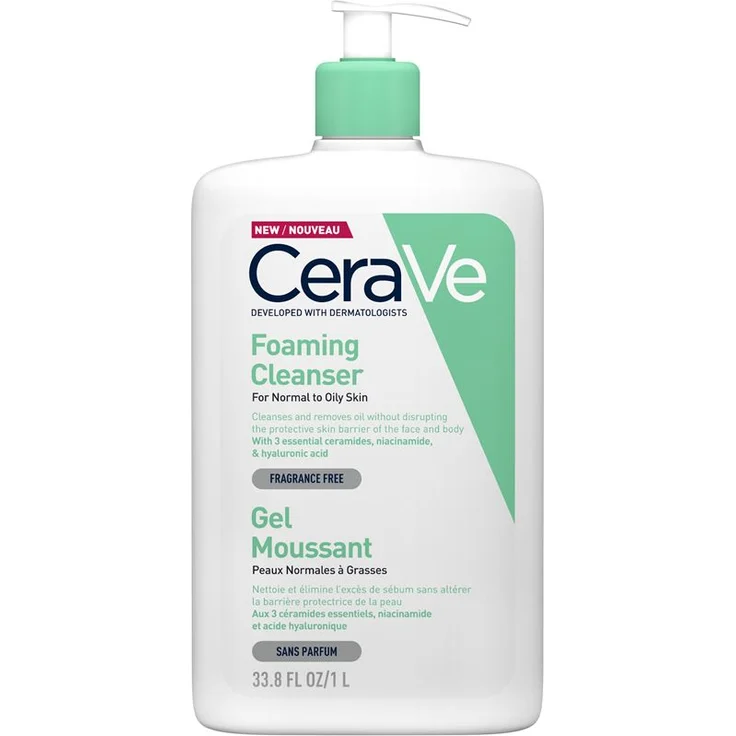 Cerave FOAMING CLEANSER for normal to oily skin 1000 ml mit tiefenreinigender Wirkung für alle Hauttypen – Bild 1