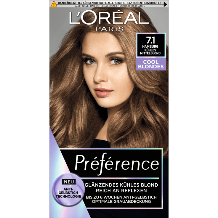 L´Oréal Paris Preference L´Oréal Paris Preference Préférence Cool Blondes Haarfarbe 1.0 pieces Kühles Mittelblond 7.1 – Bild 1
